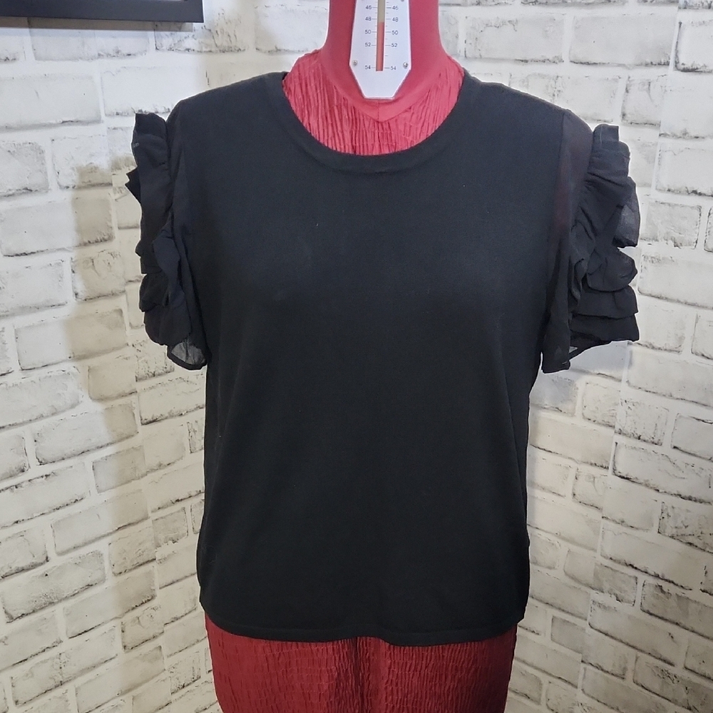 Black Ruffle Sleeve Women's Top